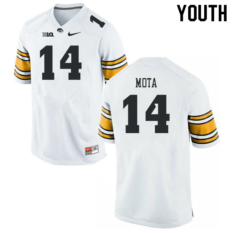 Youth #14 Alex Mota Iowa Hawkeyes College Football Jerseys Stitched Sale-White